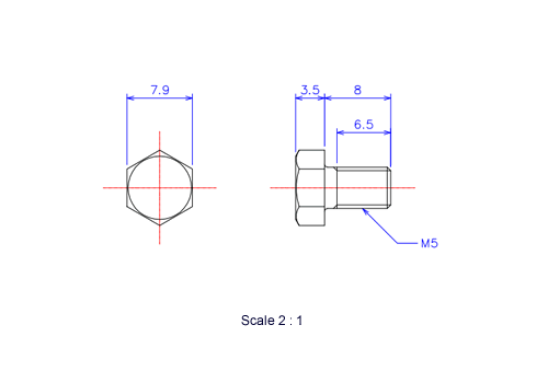 六角ボルトM5x8Lメートルタイプ（図面）