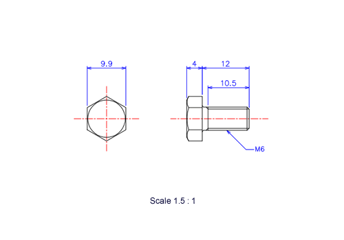 六角ボルトM6x12Lメートルタイプ（図面）