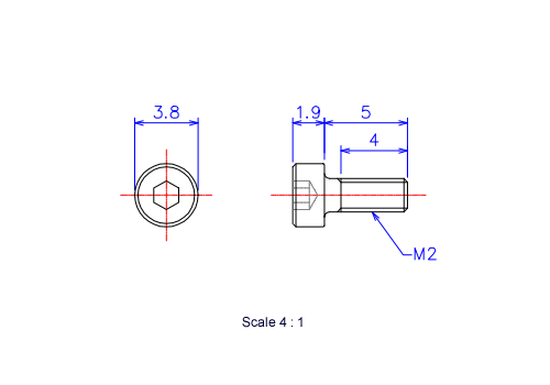 六角穴付ボルトM2x5Lメートルタイプ（図面）